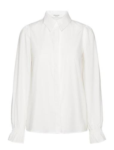 Shirt W/ Smock Detail Tops Shirts Long-sleeved White Rosemunde