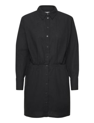 Linen Blend Shirt Dress Kort Klänning Black Gina Tricot