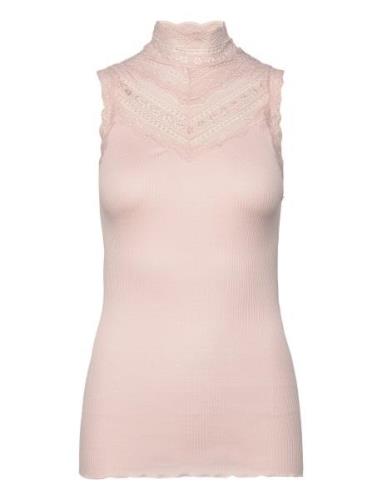 Silk Top W/ Lace Tops T-shirts & Tops Sleeveless Pink Rosemunde