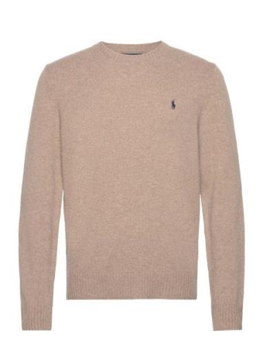 Wool-Cashmere Crewneck Sweater Tops Knitwear Round Necks Beige Polo Ra...