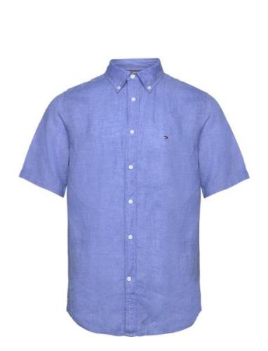 Pigment Dyed Linen Rf Shirt S/S Tops Shirts Short-sleeved Blue Tommy H...