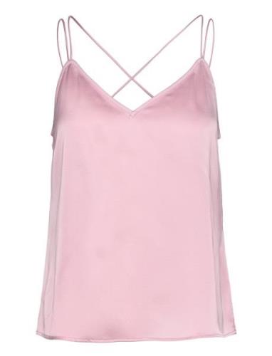 D6Obu Satin Singlet Tops Blouses Sleeveless Pink Dante6