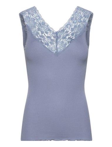 Silk Top Regular W/ Lace Tops T-shirts & Tops Sleeveless Blue Rosemund...