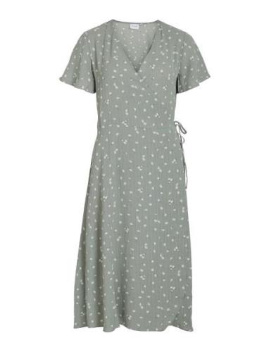 Vilovie S/S Wrap Midi Dress - Noos Knälång Klänning Green Vila