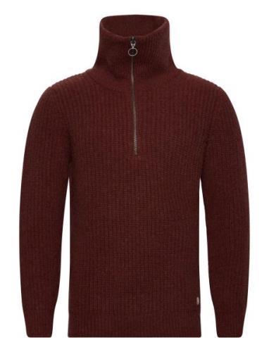 Sweater Zip-Up Collar Héritage Tops Knitwear Half Zip Jumpers Burgundy...