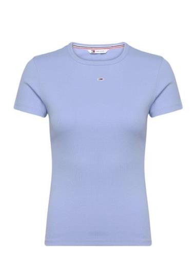 Tjw Slim Essential Rib Ss Ext Tops T-shirts & Tops Short-sleeved Blue ...