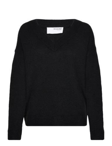 Slfmaline Ls Knit V-Neck Noos Tops Knitwear Jumpers Black Selected Fem...