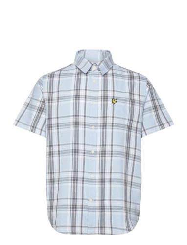 Linen Check Short Sleeve Shirt Tops Shirts Short-sleeved Blue Lyle & S...