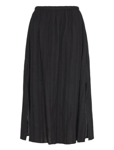 Tamara Embroidered Cotton Midi Skirt Knälång Kjol Black Malina