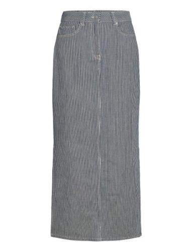 Slfmyra Hw Stripe Column Denim Skirt Lång Kjol Blue Selected Femme