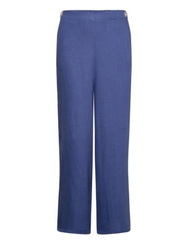 Linen Trousers With Buttons Bottoms Trousers Blue Mango