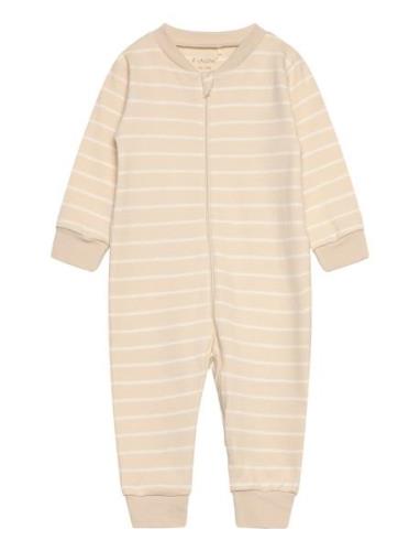 Nightsuit W.zipper Pyjamas Sie Jumpsuit Beige Fixoni
