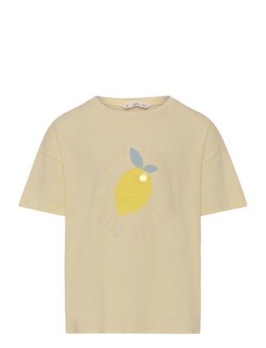 Printed Cotton-Blend T-Shirt Tops T-shirts Short-sleeved Yellow Mango