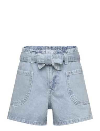 Paperbag Shorts With Belt Bottoms Shorts Blue Mango