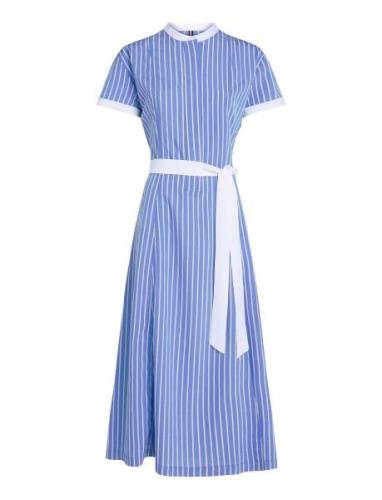 Stripe Ss Midi Dress Knälång Klänning Blue Tommy Hilfiger
