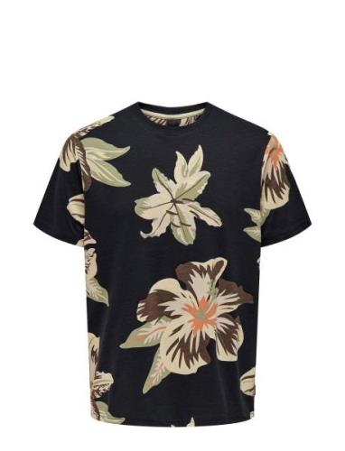 Onsklop Reg Ss Floral Tee Tops T-shirts Short-sleeved Navy ONLY & SONS