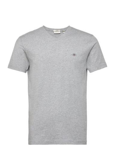 Slim Shield Vneck Tshirt Tops T-shirts Short-sleeved Grey GANT
