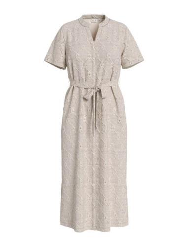 Videlea V-Neck S/S Midi Dress/R/Vol Knälång Klänning Cream Vila