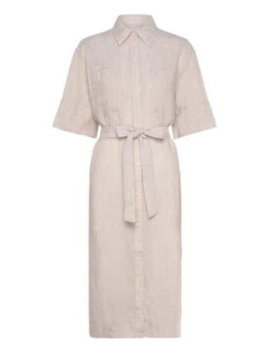 Rel Linen Ss Shirt Dress Knälång Klänning Beige GANT