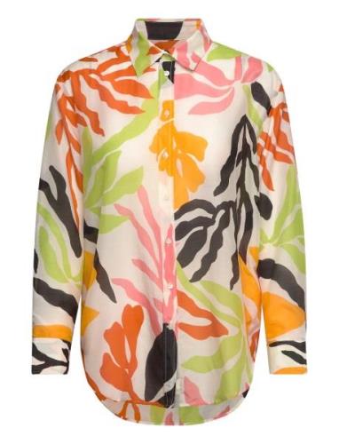 Rel Palm Print Cot Silk Shirt Tops Shirts Long-sleeved Multi/patterned...