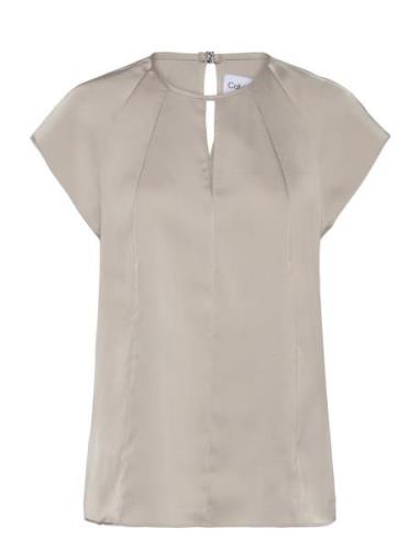 Calvin Klein Shiny Satin Ss Blouse Silver