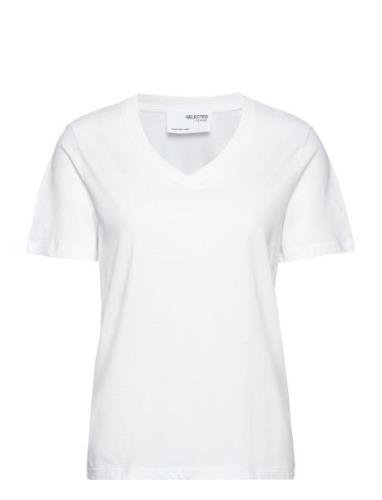 Selected Femme Slfessential Ss V-Neck Tee Noos Vit