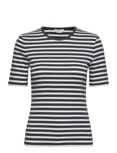 GANT Slim Striped 1X1 Ribbed Ss T-Shirt Blå