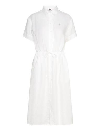 Linen Ss Midi Shirt Dress Knälång Klänning White Tommy Hilfiger