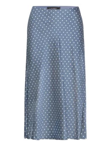 Polka-Dot Satin Charmeuse Midi Skirt Knälång Kjol Blue Lauren Ralph La...