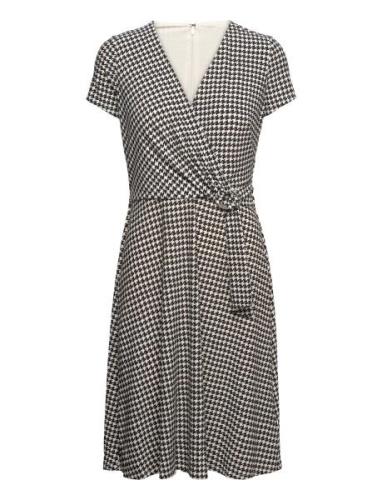 Houndstooth Jersey Surplice Dress Knälång Klänning Black Lauren Ralph ...