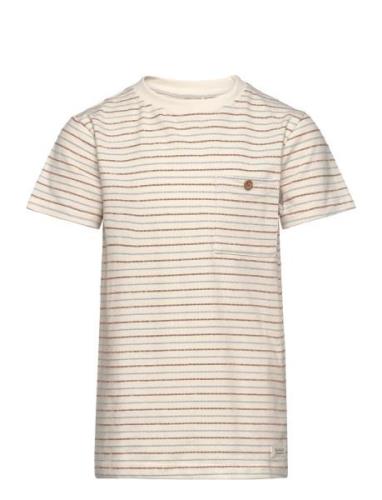 T-Shirt Ss Stripe Tops T-shirts Short-sleeved Beige En Fant