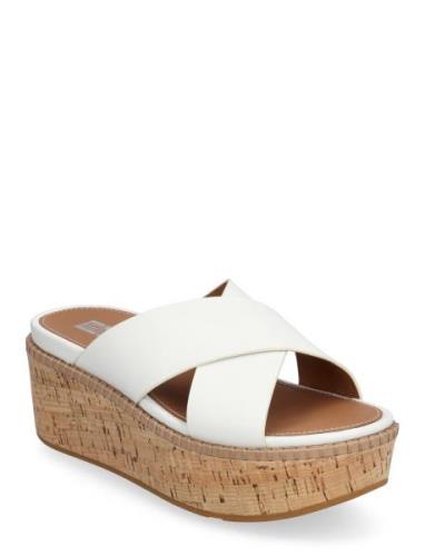 FitFlop Eloise Leather/Cork Wedge Cross Slides Vit