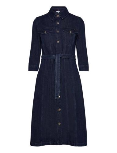 Dnm Midi Belted Dress Cler Knälång Klänning Blue Tommy Hilfiger