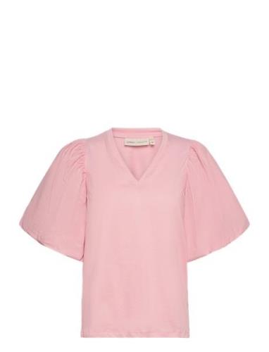 Umeiw V-Neck Tops Blouses Short-sleeved Pink InWear