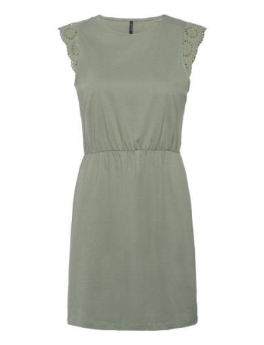 Vmemily Sl Gathering Dress Jrs Noos Kort Klänning Green Vero Moda