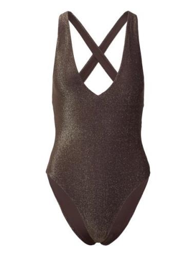 Swimsuit Ciara Lurex Baddräkt Badkläder Brown Lindex