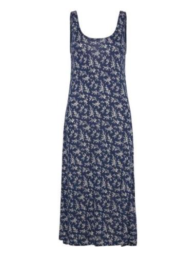 Floral Scoopneck Jersey Dress Knälång Klänning Blue Polo Ralph Lauren