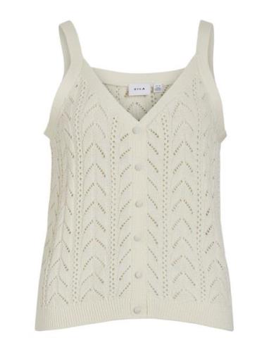 Vila Vietti S/L V-Neck Pointelle Knit Singlet Kräm