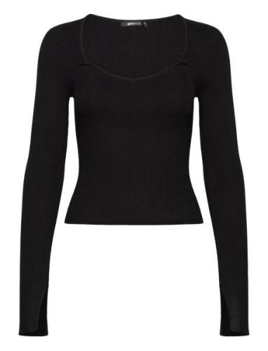 Gina Tricot Rib Knitted Top Svart