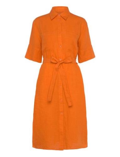 Rel Linen Ss Shirt Dress Knälång Klänning Orange GANT
