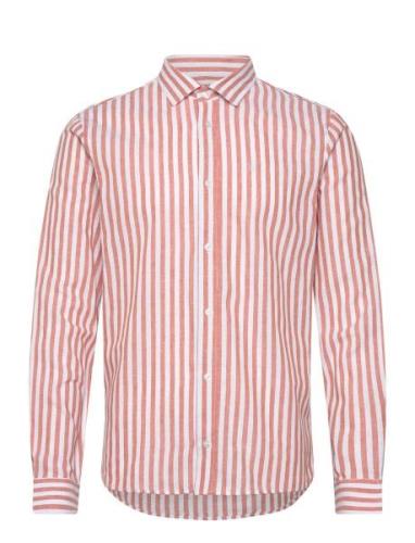 Jamie Cotton/Linen Striped Shirt Tops Shirts Casual Orange Clean Cut C...