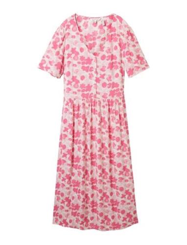 Printed Dress With Belt Knälång Klänning Pink Tom Tailor