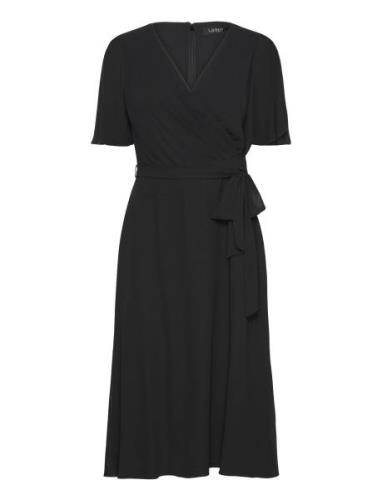 Belted Georgette Dress Knälång Klänning Black Lauren Ralph Lauren