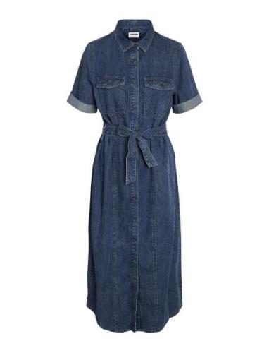 Nmgret Long Shirt Dress Wg004Mb Knälång Klänning Blue NOISY MAY