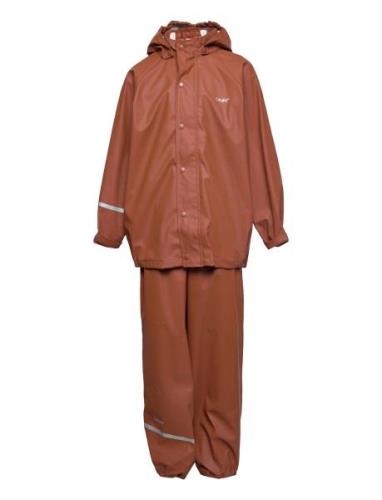 Basic Rainwear Set -Solid Pu Outerwear Rainwear Rainwear Sets Brown Ce...