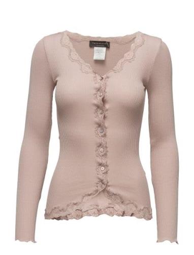 Silk Cardigan W/ Lace Tops Knitwear Cardigans Pink Rosemunde