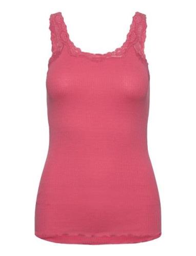 Silk Top W/ Lace Tops T-shirts & Tops Sleeveless Pink Rosemunde