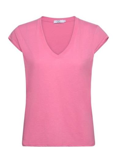 Cc Heart Basic V-Neck T-Shirt Tops T-shirts & Tops Short-sleeved Pink ...