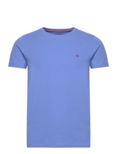 Stretch Slim Fit Tee Tops T-shirts Short-sleeved Blue Tommy Hilfiger