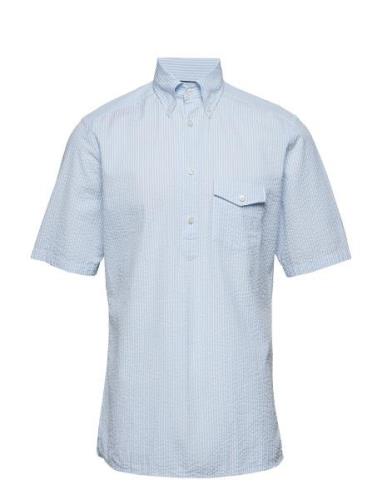 Men's Shirt: Casual Poplin Designers Shirts Short-sleeved Blue Eton